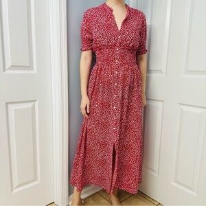 Y2K Dress Vintage Maxi Red Floral Dainty Smocked Cottagecore Boho Size 4 Small